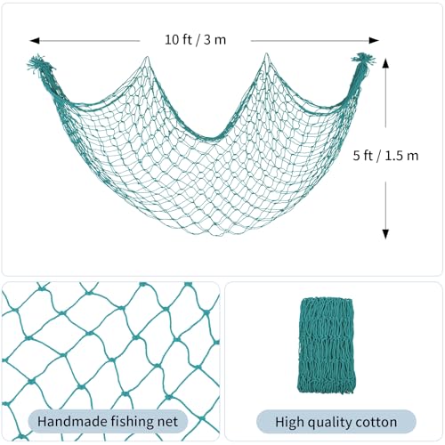 Decorative Fishing Net 2 Pack, 5x10 ft Large Aqua Fish Net Decor for Wall, Photo Display, Nautical Mermaid Pirate Ocean Themed Beach Hawaii Under the Sea Party Decorations - color: Aqua, size: X Large-5x10 Ft