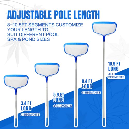 joyhalo Pool Skimmer Net with Pole, 2.5FT-10FT Adjustable Aluminum Pole & Fine Mesh Pool Net,Larger Capacity Skimmer Leaf nets for Cleaning Leaves, Debris - color: White