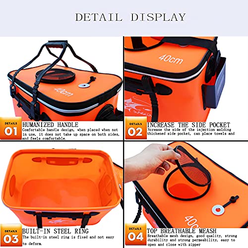 Grneric Fishing Bucket, 6Gallon/8Gallon/10Gallon Foldable Fish Bucket,Live Fish Container Multi-Functional Live Fish Bait Bucket,Outdoor Camping EVA Fishing Bag and Fish Protection Bucket - color: 23l/6gallon(orange)