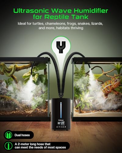 1.32 Gal / 5L Reptile Fogger Humidifier, with Remote & Timer, with Precise Humidity Control, Terrarium Humidifier Suitable for indoor Plants, Grow Tent, Greenhouse, Reptiles & Amphibians (Dual Hose)