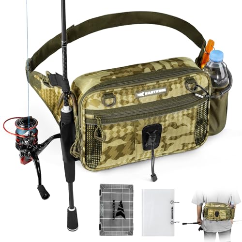 KastKing BaitSpace Waist Bag – Waterproof Tackle Storage Bag With Adjustable Belt, Fishing Fanny Pack for Men, Soft Bait Organizer, 3600 Utility Box, Rod Holder, Nylon - color: Khaki Camo