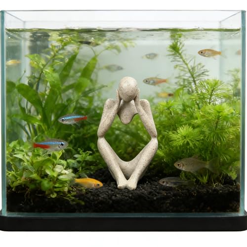 Sandstone Statue Fish Tank Ornaments, Small Fish Aquarium Decorations Home Decor for Goldfish Shrimps, Thinker - color: Thinking