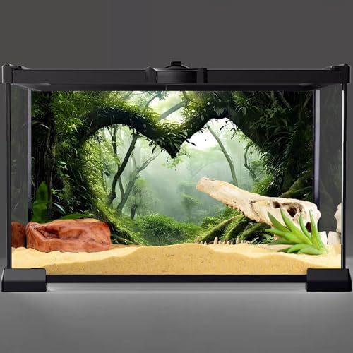 AWERT 48x18 inches Polyester Tropical Rainforest Terrarium Background Stream Green Huge Tree Reptile Habitat Background Foggy Rainforest Aquarium Background - size: 48x18in/120x45cm