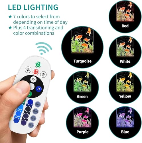Fish Tank Night Light, 3 Gallon Fish Tank with Filter and Light, Self-Cleaning Desktop Aquarium Starter Kit & LED Lamp, 360 View for Small Fish, Kids Room & Home Decor (7Color)
