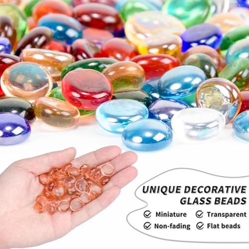 1 LB Pink Flat Glass Beads, 160-180PCS Small Glass Marbles, Mini Flat Round Pebbles for Vase Filler and Floral, Fish Tank Rocks Decorative Gemstones for Home and Aquarium Décor - color: Pink