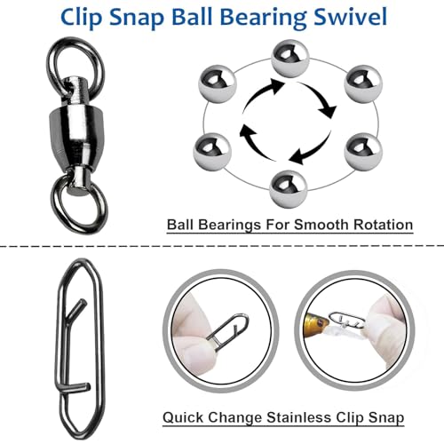 AMYSPORTS High Strength Snap Swivels Stainless Bearing Rolling Fishing Swivel Freshwater Snap Swivels Fishing Clip Steel Black Nickel - size: Size 6+XL (166lb) 25 pcs