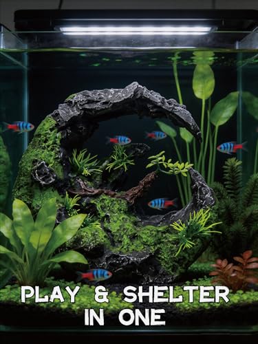Aquarium Decor - Large Moon Shaped Cave Ornament for Fish Tank, Aquarium Hideout with Rock Texture for Betta, Guppy, Shrimp - Safe Aquatic Decoration,Fish Hiding House (Moon Valley) - color: Moon Vally Rock