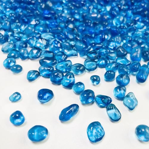 Blue Glass Stones, 0.85LB/385g Aquarium Gravel Rocks, Blue Aquarium Pebbles for Fish Tank, Sea Glass Rocks for Vase Filler Craft - color: Light Blue