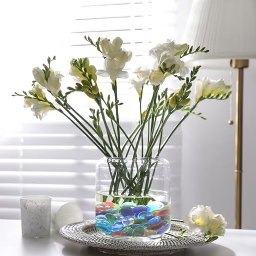 FANTIAN 1LB Flat Glass Pebbles for Vase, 100 Pcs Glass Gem Stones for Aquarium, Decorative Glass Rocks for Vase Filler Fish Tank Planter Crafts Birdbath and Valentines Day Decor - color: Multicolor, size: 1 Pound