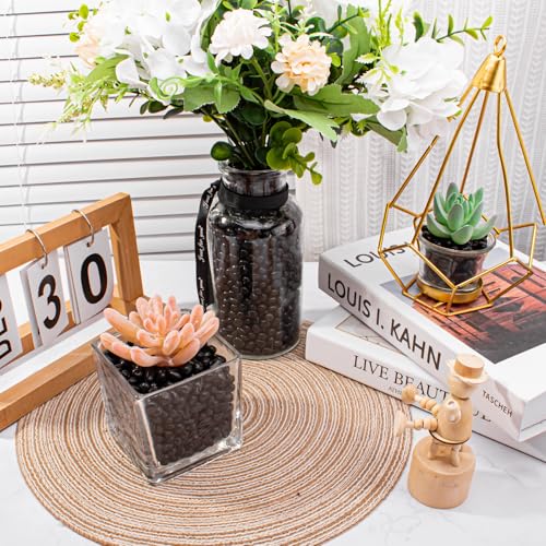 Keedolla 3Lb Aquarium Fish Tank Gravel Rocks Glass Pebbles Gemstones, Glass Stones Vase Filler for Fountain Succulent Plant Decorative Rock Pebble Stone - Black - color: Black, size: 3 Pounds