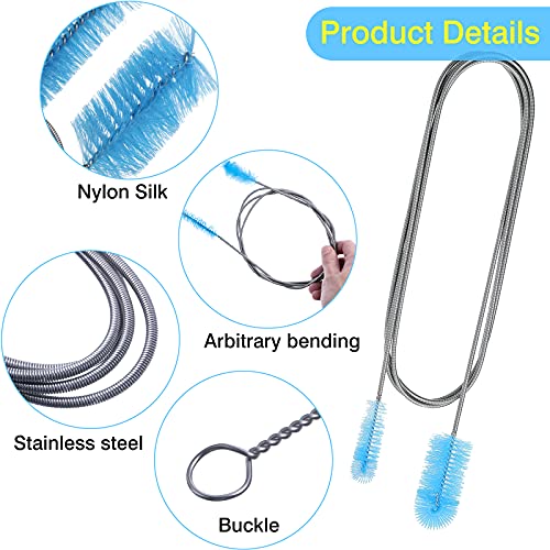 Patelai 6 Pieces Aquarium Filter Brush Set Include Double-Ended Hose Brush and Straw Nylon Stainless Steel Flexible Spring Assorted Sizes Long Tube Cleaning for Fish Tank Home Kitchen