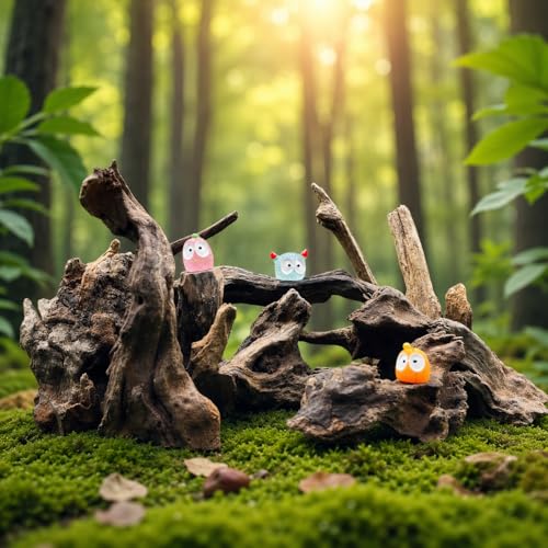 Aquarium Driftwood Unique Wooden Logs with Small -Like Decorative Mini House Figurines Suitable for Fish Bowl Classroom Decoration