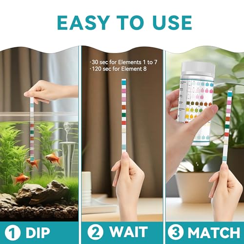 Aquarium Test Strips 8 In 1, 150ct Aquarium Ammonia Test Strips for Saltwater Freshwater Aquariums,Pond Fish Tanks, Aquarium Test Kit-Test pH, Alkalinity,Nitrate,Ammonia and More - color: 8 way aquarium test strips