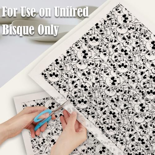 SUPERDANT 4PCS Skulls Underglaze Paper Transfer Halloween Transfer Paper for Clay Ceramic Porcelain Under Glaze Transfers for Pottery Enamel Decals Black Underglaze Decal Papers Gifts - style: Skulls