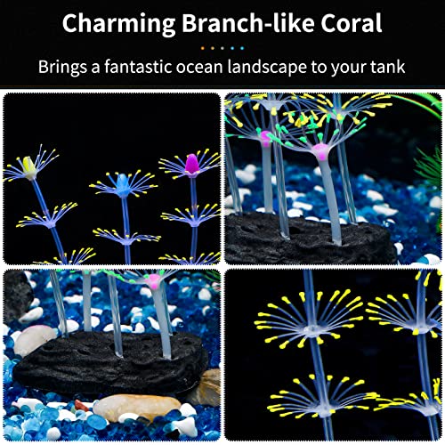 Uniclife Aquarium Imitative Rainbow Sea Urchin Ball/Coral Plant/Strip Coral Plant Decoration Artificial Silicone Ornament with Glowing Effect for Fish Tank