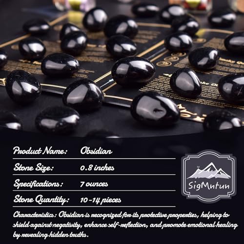 Polished Stone Set Obsidian Crystals, 0.8" 10–14 Pieces Handpicked Tumbled Gemstones Rocks, Pebbles for Reiki, Chakra, Healing, Home Decor - color: Obsidian, size: 0.8"