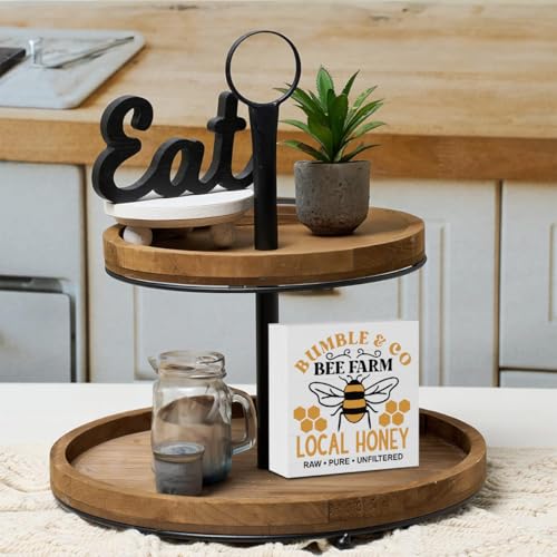 Summer Bee Sign Decor Bee Decorations for Home Local Honey Wooden Box Sign Desk Accessories Home Office Bedroom Bathroom Teacher Classroom Decor 5 X 5 Inch - color: Local Honey