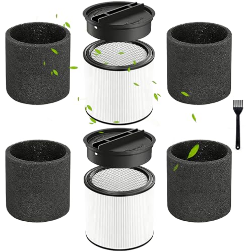 2-Pack 90304 Cartridge Filter with Lids + 4 Foam Sleeves & 1 Cleaning Brush - Replacement for Shop Vac 90304 90350 90333 90585 - Fits Most 5 Gallon & Above Wet/Dry Vacuums - High Efficiency Kit