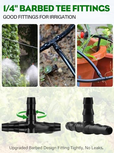 Kalolary 500PCS 1/4" Universal Barbed Tee Fittings, 1/4 Inch Barbed Tee Connectors Drip Irrigation Fittings for 4mm/7mm Water Tube Parts Drip Irrigation Hose Connector Watering System Part - size: 500 Count - 3.50 × 2.00 × 0.4 cm