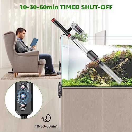 Electric Aquarium Vacuum Gravel Cleaner: 24W Fish Tank Vacuum Gravel Cleaner with Strong Suction for Automatic Water Change Algae Remover Sand Wash Water Shower and Water Circulation, Timed Off - color: Black