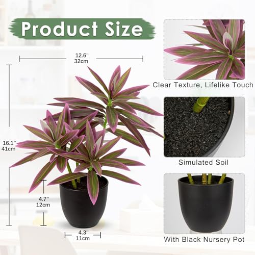 Faux Plants 16.1" Dracaena Artificial Plant Realistic Fake Plants in Pot Small Indoor Plants Fake Potted Plants Artificial Decor for Home Living Room Bathroom Office House Table Desk Shelf, Pink - color: Pink