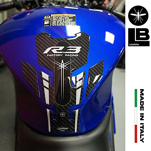labelbike - 3D Stickers Motorcycle Fuel Tank Pad Protection and Decoration in Resin Compatible with Yamaha R3 2019-2025 - Color Carbon Grey Black - size: Tank Pad