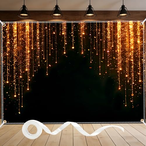 Black and Golden Backdrop 10x6.5ft Polyester Glitter Backdrop Masquerade Decorations Vintage Photo Booth for Family Birthday Party Photo Studio with Ribbon - color: Black and Golden Backdrop, size: 10×6.5 ft