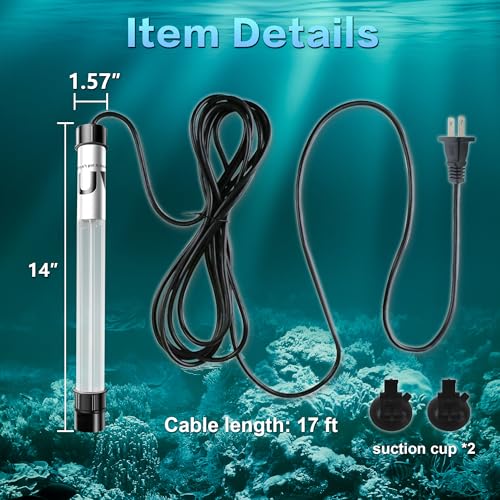 20W Pond UV Light for 100-1200 Gallon, Aquarium UV Light, UV Water Clarifier for Koi Pond, Cold Plunge, Aquarium, Swimming Pool, Spa and Fish Tank Algea Control - color: 20W for 1000 Gallon