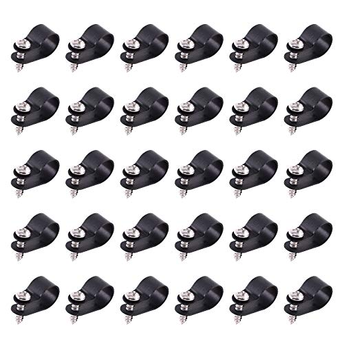 Swpeet 60 Pack Black 1/2 Inch Nylon Plastic R-Type Cable Clips Clamp Kit, Nylon Screw Mounting Cord Fastener Clips with 60 Pack Screws for Wire Management - color: Black, size: 1/2 Inch
