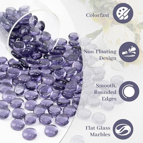 Purple Flat Glass Marbles, 0.97 lb Transparent Vase Filler Pebbles Gems, Decorative Glass Beads for Vases, Crafts, Floral, Mancala Stones, Aquarium Rocks for Fish Tank, Approx.0.6"-0.8" - color: Purple