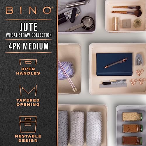 BINO | Woven Plastic Basket | Small (Natural Grey), 4-Pack | THE JUTE COLLECTION | Home Organization, Space - Saving Storage, Stylish Design | Jute Basket | Plastic Storage Basket - color: Natural Grey, size: 4PK- M