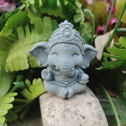 livelyfish Small Elephant Statue Sandstone Figurine Hindu Meditation Buddha Sculpture for Fish Tank Aquarium Decoration (F) - color: F