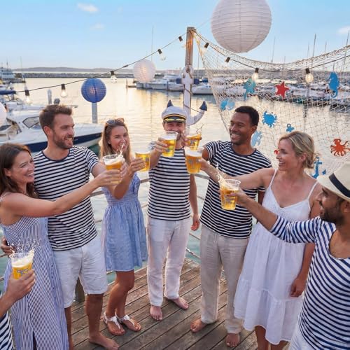 Qinyoung 100 Pcs Ocean Party Disposable Cups 12 oz Clear Plastic Blue Bow Starfish Seashell Coastal Beach Nautical Sea Theme Plastic Cups for Under The Sea Summer Ocean Tropical Mermaid Party Supplies - style: Coastal
