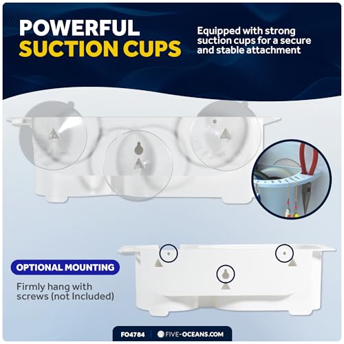 Five Oceans Boat Storage Organizer and Drink Caddy,Suction Cup Drink Holder w/Drainage Holes, Console Organizer w/Knife, Pliers, and 16 Lure Holders, Heavy-Duty ABS Plastic - FO4784 - style: With Drink, Knife, Plier Holder & Lure Slots