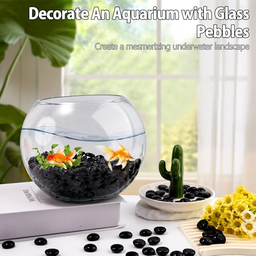 Meschett Black Glass Marbles, 0.97 LB Flat Glass Beads for Vases, Mosaic Gem Pebbles for Aquarium Decor, Floral Arrangements Vase Filler Smooth Mancala Stones and Crafts Approx. 80-100PCS - color: Black