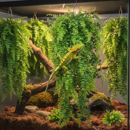 PINVNBY Reptile Plants Hanging Fake Vines Boston Climbing Terrarium Plant with Suction Cup for Bearded Dragons Lizards Geckos Snake Pets Hermit Crab and Tank Habitat Decorations (4 Pack) - size: 4PCS