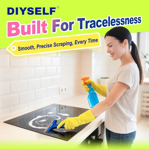 DIYSELF Plastic Razor Blade Scraper, 1 Pack Plastic Scraper Tool with 5 Pcs 4-Inch Plastic Razor Blades, Sticker Remover Tool and Decal Remover for Glass, Window, Labels, Adhesive, Cooktop, Tile - color: Yellow, size: 5PCS Plastic Blades