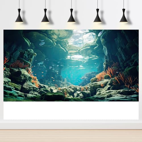 Aquarium Background Ocean Floor Fish Tank Background Underwater Coral Reef Stone Aquarium Backdrop Under Water Seaweed Background Cave Sunlight Backdrop Decoration Backdrops Vinyl 24x12in - color: Undersea Blue, size: 24(W)x12(H)inches/ 60(W)*30cm(H)