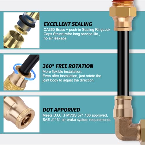 50FT 1/4 Air Hose Brass Fittings Kit 11pcs 1/4" OD Quick Push to Connect DOT Brass Fittings 1/4 SAE J844 PA12 Nylon Air Line Tubing with Cutter for Air Suspension Kit Truck Trailer Brake System - size: 1/4“OD 50FT KIT