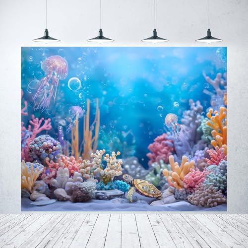 12x8ft Under The Sea Backdrop Ocean Theme Party Decorations Banner Mermaid Coral Jellyfish Underwater World Photography Background for Grils Baby Shower Birthday Photo Booth Prop - color: Pink, size: 12x8ft