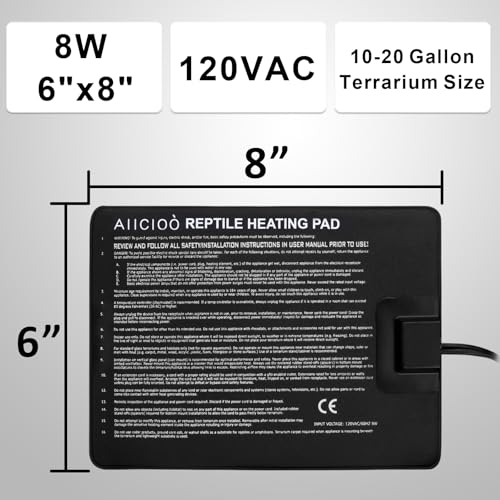 Aiicioo Under Tank Heater Thermostat - Reptile Heating Pad with Temperature Control Reptile Heat Mat for Combo Set for Hermit Crab Lizard Terrarium 8W - size: 6" X 8"(8W) with Thermostat