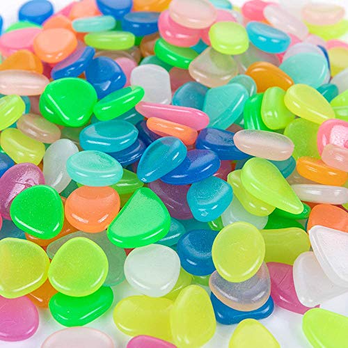 Muzero Glow in The Dark Rocks - 100pcs Garden Pebbles Multi Color Luminous Fish Tank Stone Aquariums Rocks, Decorations for Walkways, Gardens, Houseplants Powered by Light and Solar - color: Multi, size: 100pcs