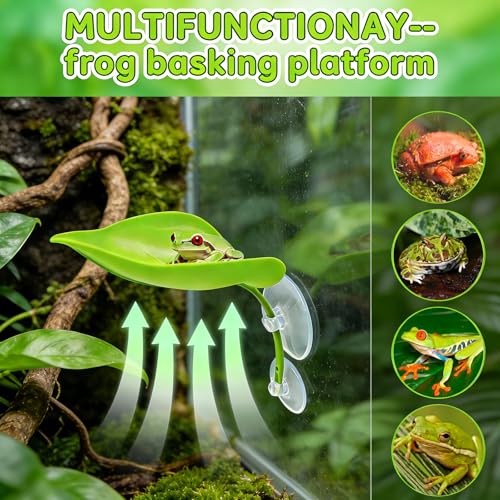 Tree Frog Habitat Toy Plastic Leaf Decorations Tire Swing Habitat Miniature with Suction Cups, Frog Habitat Platform, Frog Tank & Terrarium Decor Accessories, for Reptile Amphibian Crustacean Toy