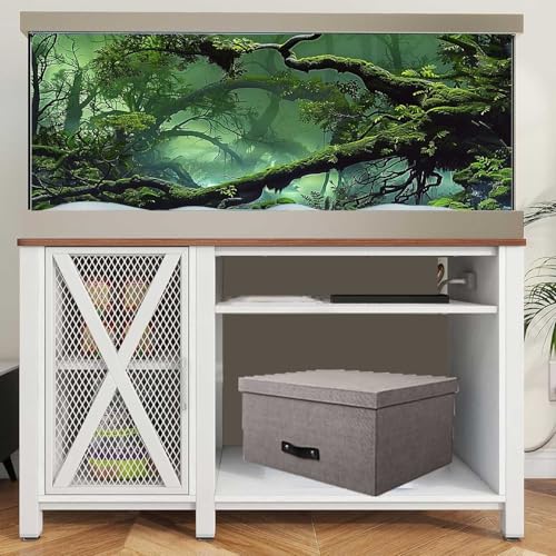 Foggy Forest Terrarium BackgroundStone Green Tree Tropical Reptile Habitat Rainforest Aquarium Background, Polyester Background 6 EVA Double-Sided Tapes 36x18 inches/90x45 - color: Forest, size: 36"L x 18"W