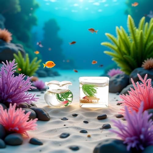 2Pcs Miniature Fish Bowl,1: 12 Miniature Glass Goldfish Tank Desktop Dollhouse Ornaments for Garden Scene Decor Mini Dollhouse Accessories