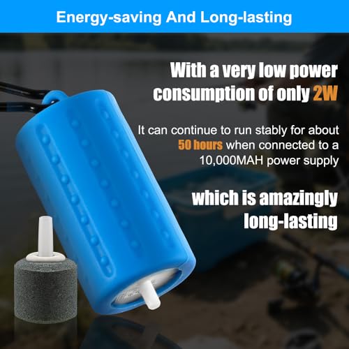 DaToo USB Mini Aquarium Air Pump Ultra Quiet Fish Tank Air Pump with Black Hanging Clasp Portable Aquarium Oxygen Aerator Pump Includes Fish Tank Airline Tubing and Air Stone(1W/2W/3W) - size: 2W