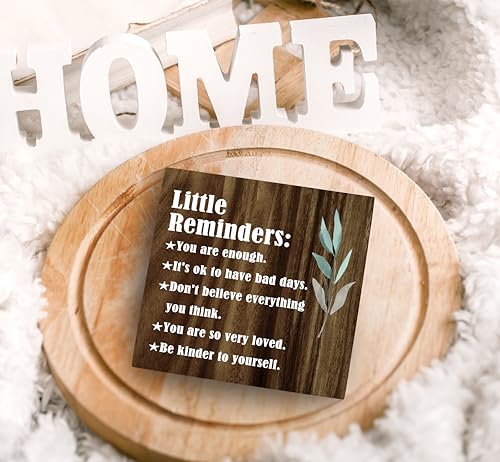 SRADMO Inspirational Little Reminders Wood Box Sign Desk Decor, Inspirational Desk Decor, College Motivational Positive Affirmation Gifts Box Sign For Office Home Dorm Tabletop Shelf Decoration(Brown) - color: blown, size: 5″×5″