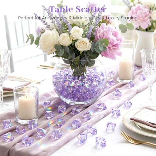 DomeStar 150PCS Purple Fake Ice, Fake Diamonds Sparkling Plastic Gems Vase Fillers for Centerpieces Wedding Party Decoration Table Scatter Display - color: Bright Purple