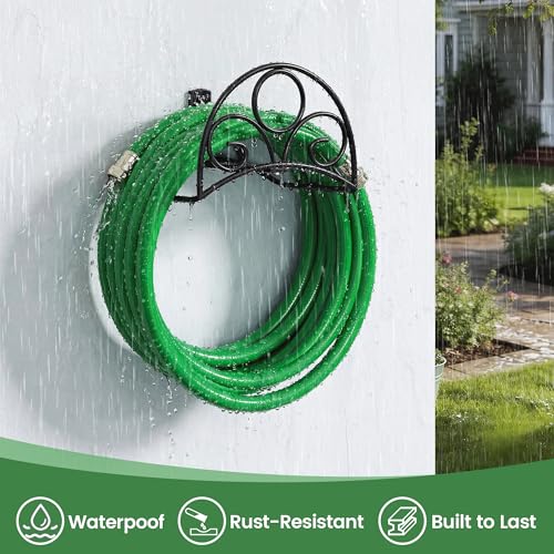 Metal Garden Hose Holder - Wall Mounted Water Hose Holder - Hose Hanger Heavy Duty for Water Hose Extension Cords Vacuum Hose - color: Black