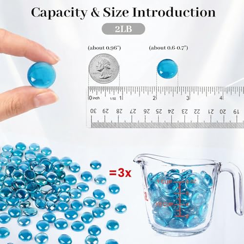 DomeStar 2LB Light Blue Flat Glass Marbles, Decorative Marbles for Vases Aquarium Pebbles Fish Tank Rocks Vase Fillers DIY Crafts Table Scatter Decor - color: Light Blue